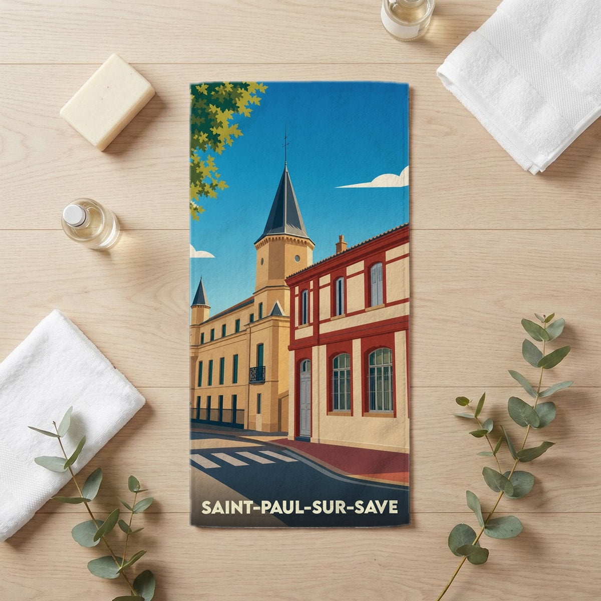 Serviette de bain 30 cm x 60 cm souvenir de Saint-Paul-sur-Save
