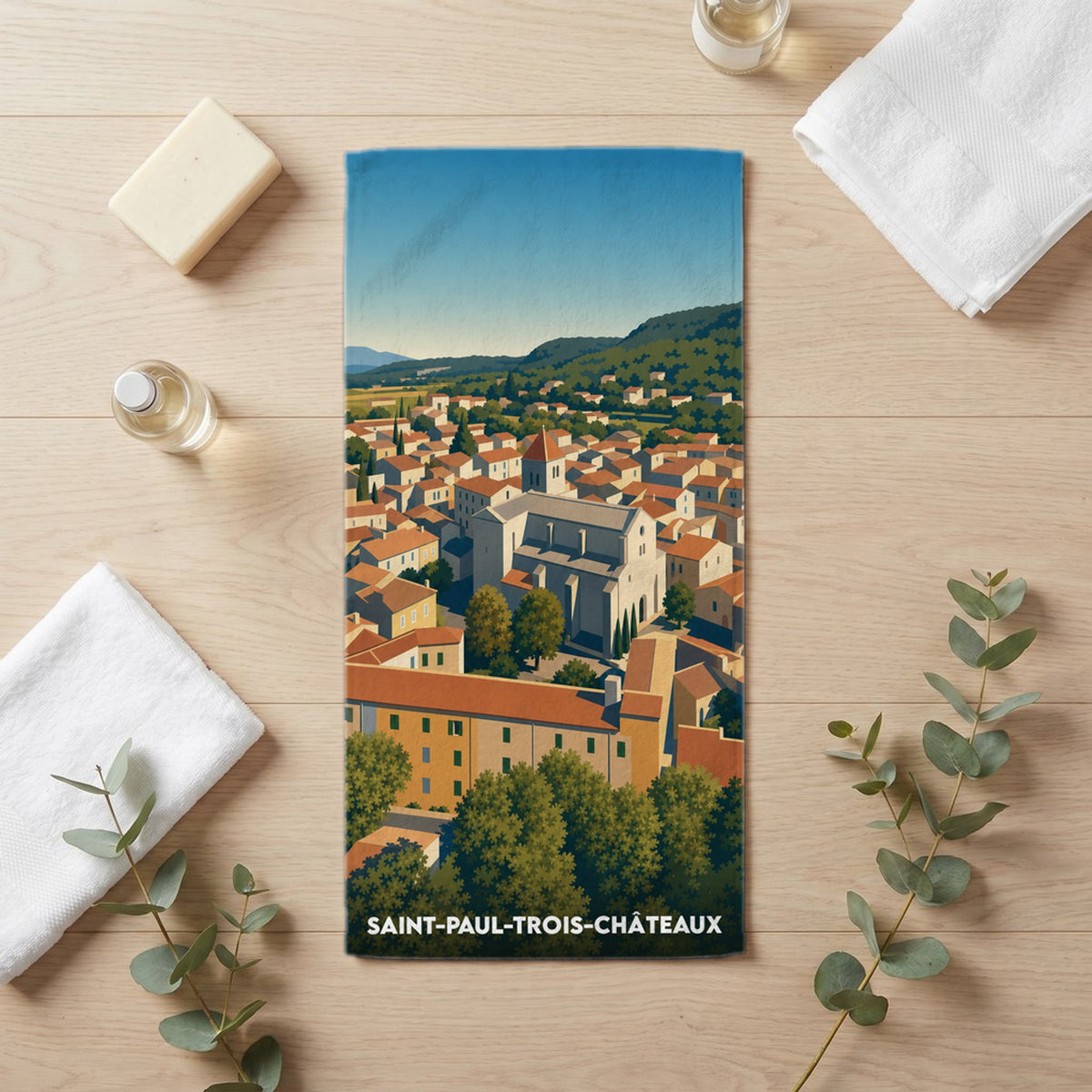 Serviette de bain 30 cm x 60 cm souvenir de Saint-Paul-Trois-Châteaux