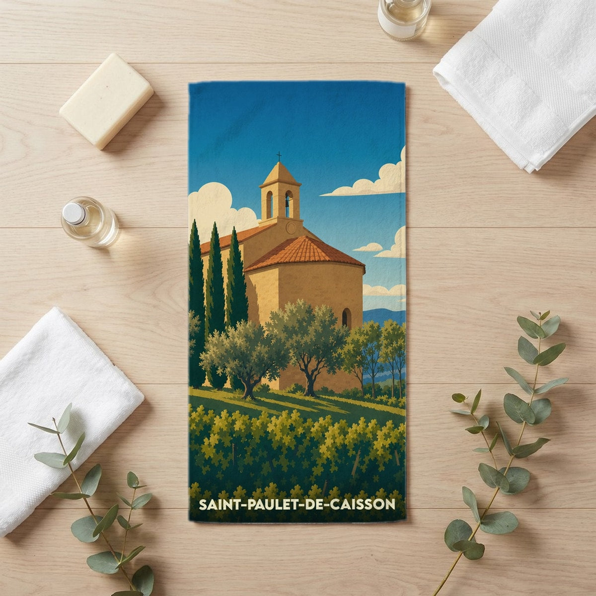 Serviette de bain 30 cm x 60 cm souvenir de Saint-Paulet-de-Caisson