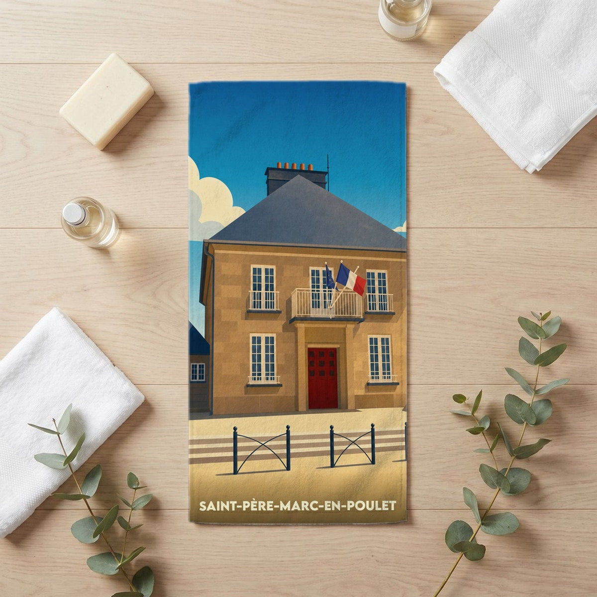 Serviette de bain 30 cm x 60 cm souvenir de Saint-Père-Marc-en-Poulet