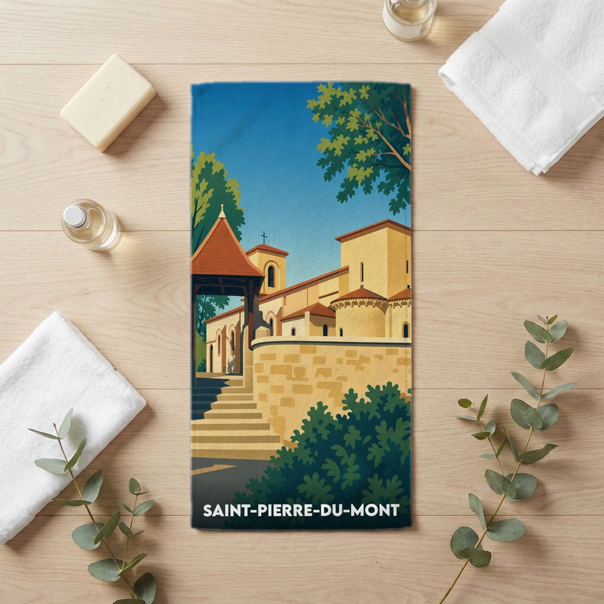 Serviette de bain 30 cm x 60 cm souvenir de Saint-Pierre-du-Mont