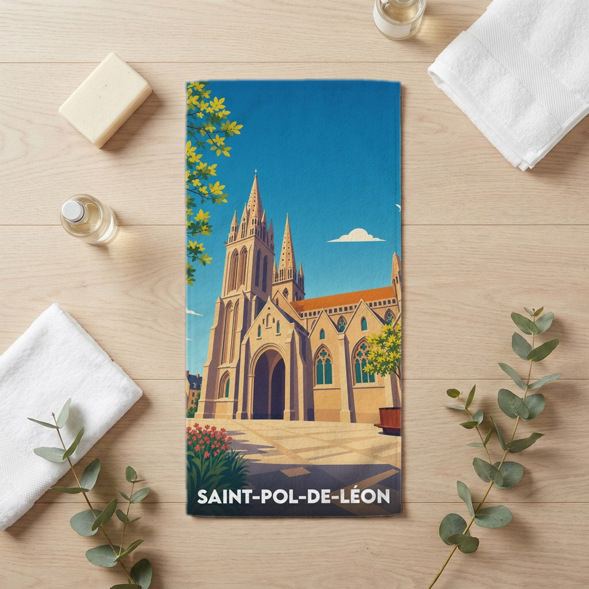 Serviette de bain 30 cm x 60 cm souvenir de Saint-Pol-de-Léon