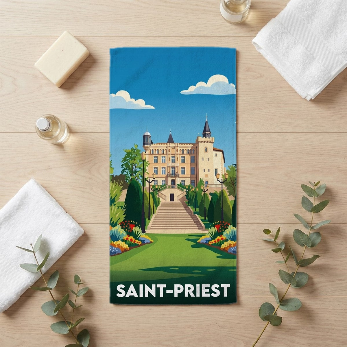Serviette de bain 30 cm x 60 cm souvenir de Saint-Priest