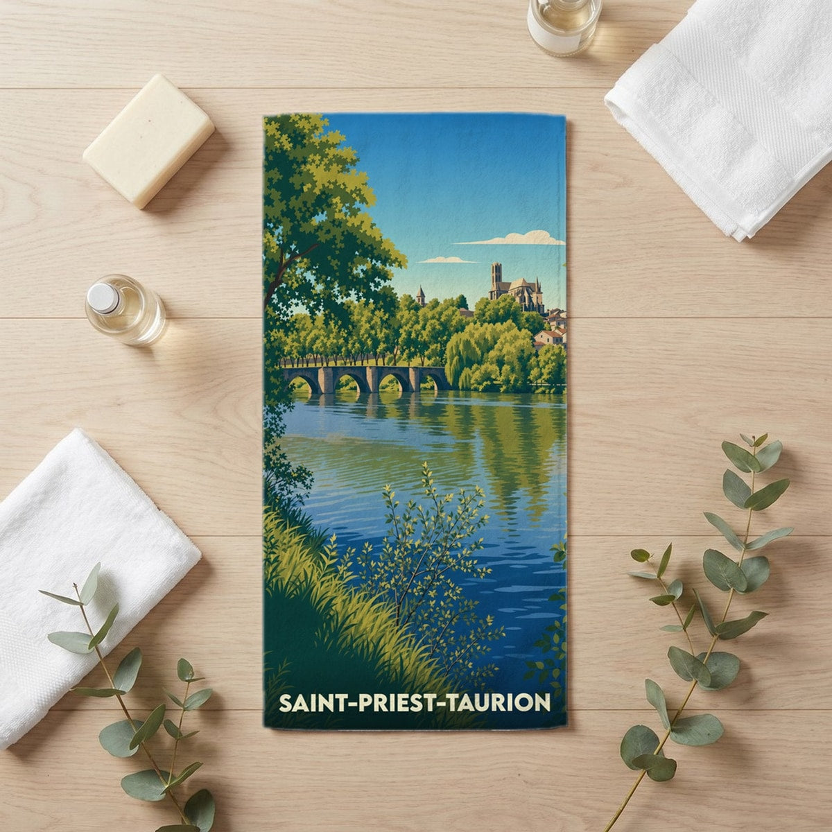 Serviette de bain 30 cm x 60 cm souvenir de Saint-Priest-Taurion