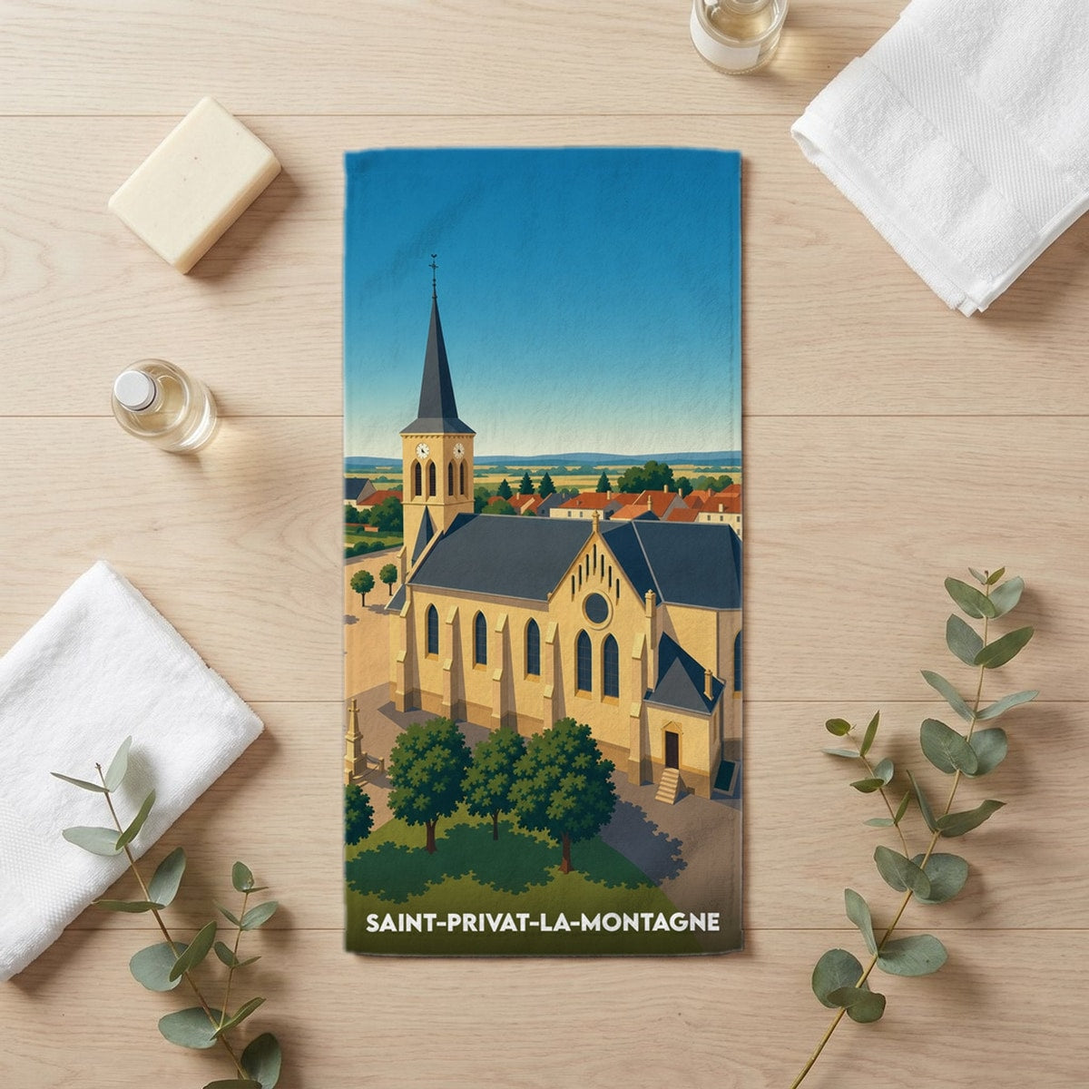Serviette de bain 30 cm x 60 cm souvenir de Saint-Privat-la-Montagne