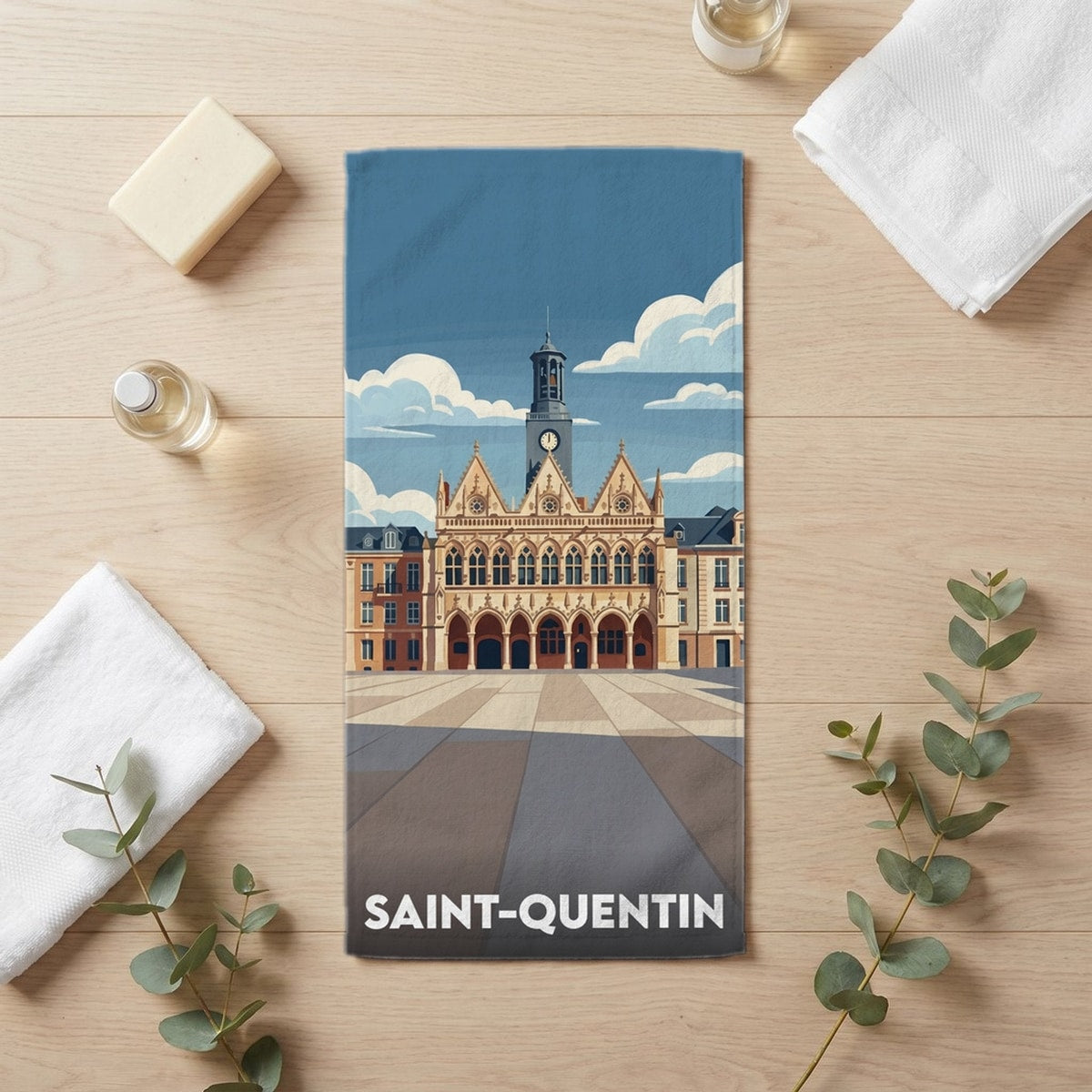 Serviette de bain 30 cm x 60 cm souvenir de Saint-Quentin