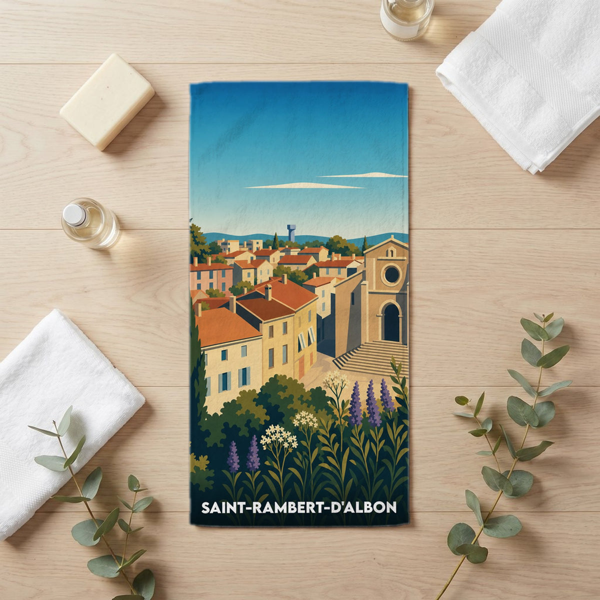 Serviette de bain 30 cm x 60 cm souvenir de Saint-Rambert-d'Albon