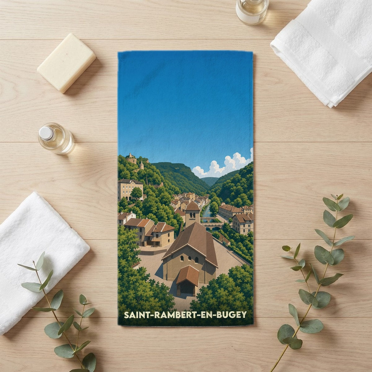 Serviette de bain 30 cm x 60 cm souvenir de Saint-Rambert-en-Bugey