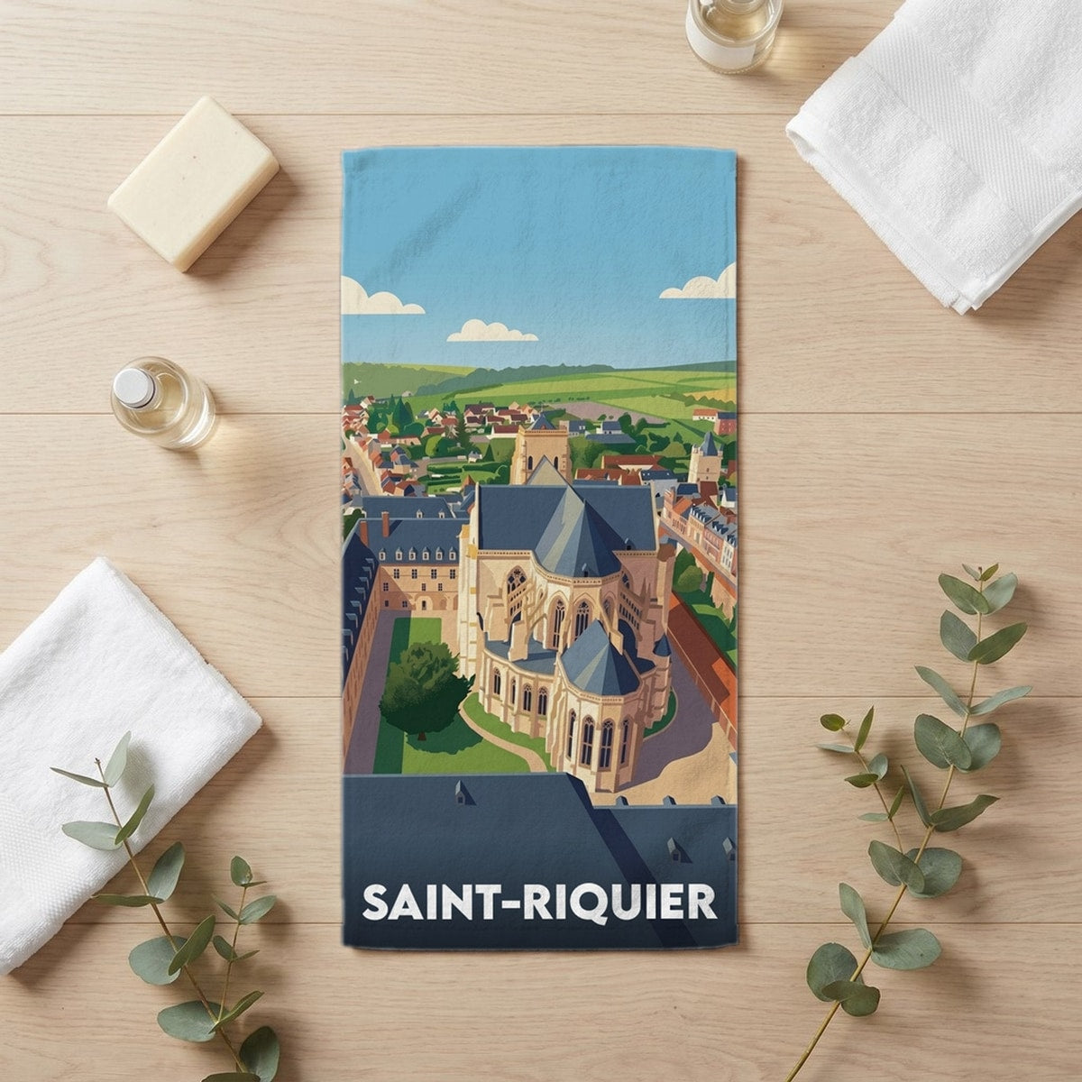 Serviette de bain 30 cm x 60 cm souvenir de Saint-Riquier