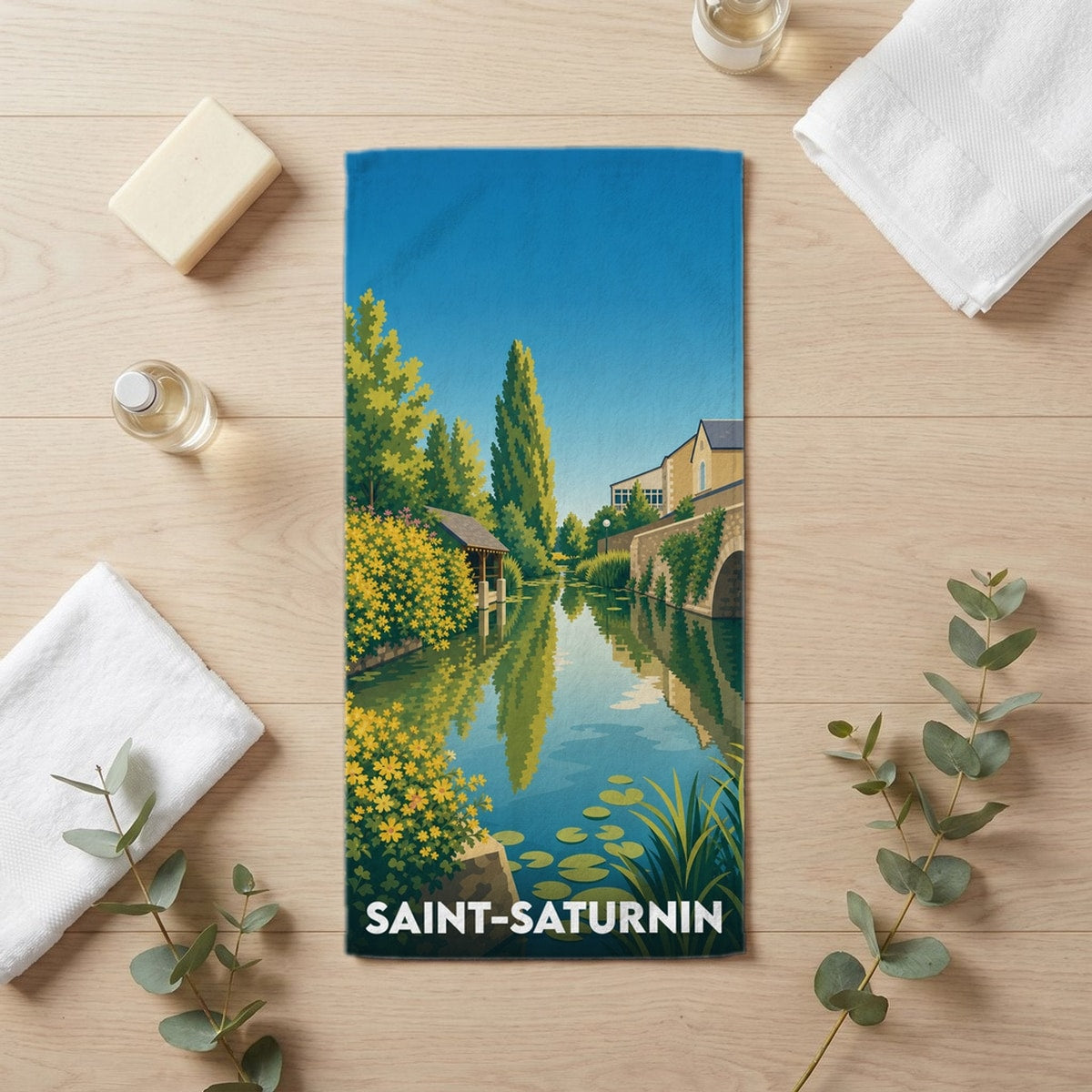 Serviette de bain 30 cm x 60 cm souvenir de Saint-Saturnin