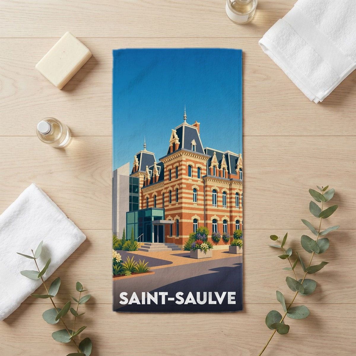 Serviette de bain 30 cm x 60 cm souvenir de Saint-Saulve