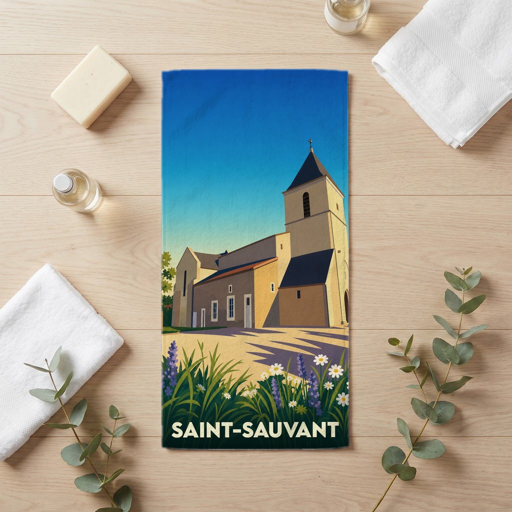 Serviette de bain 30 cm x 60 cm souvenir de Saint-Sauvant