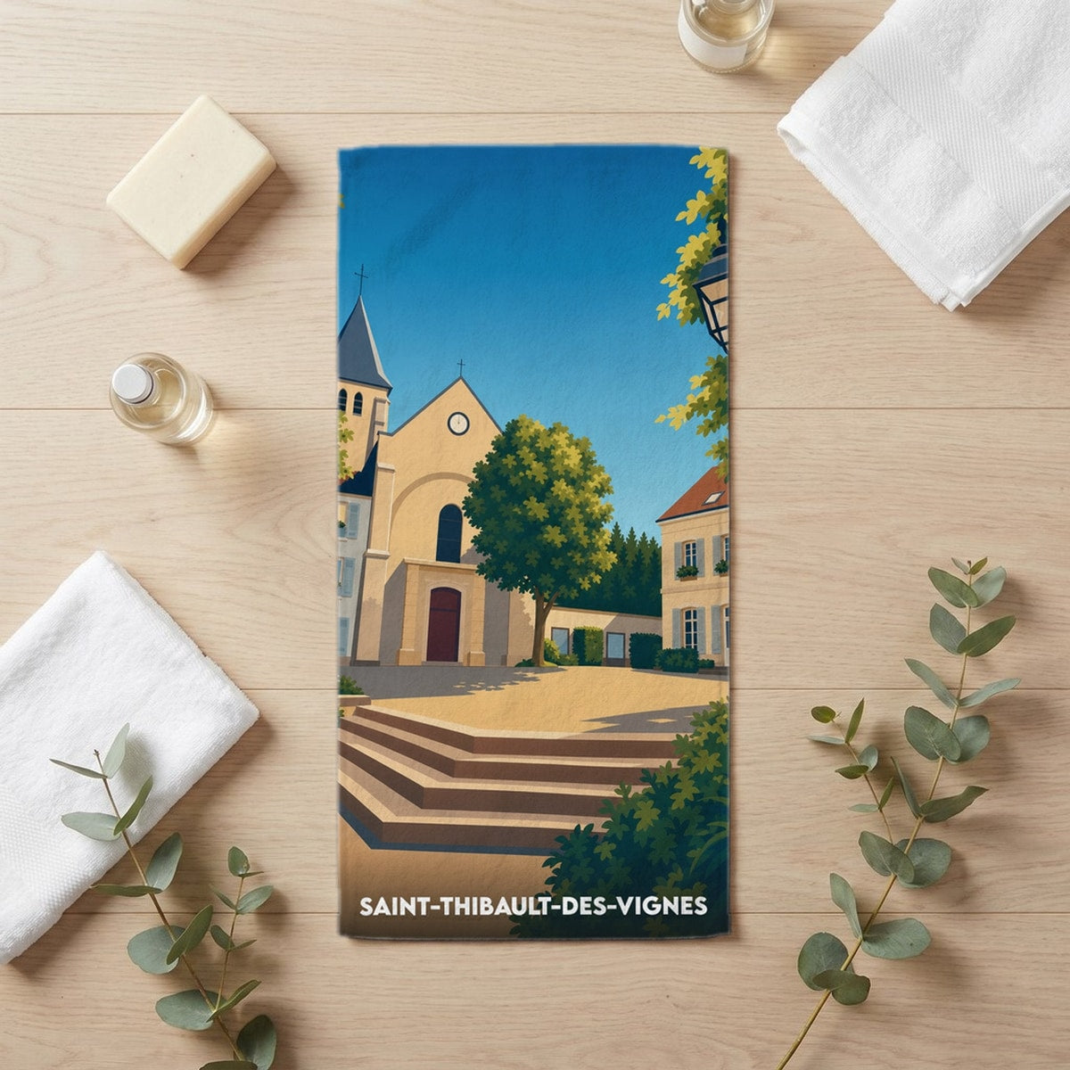 Serviette de bain 30 cm x 60 cm souvenir de Saint-Thibault-des-Vignes