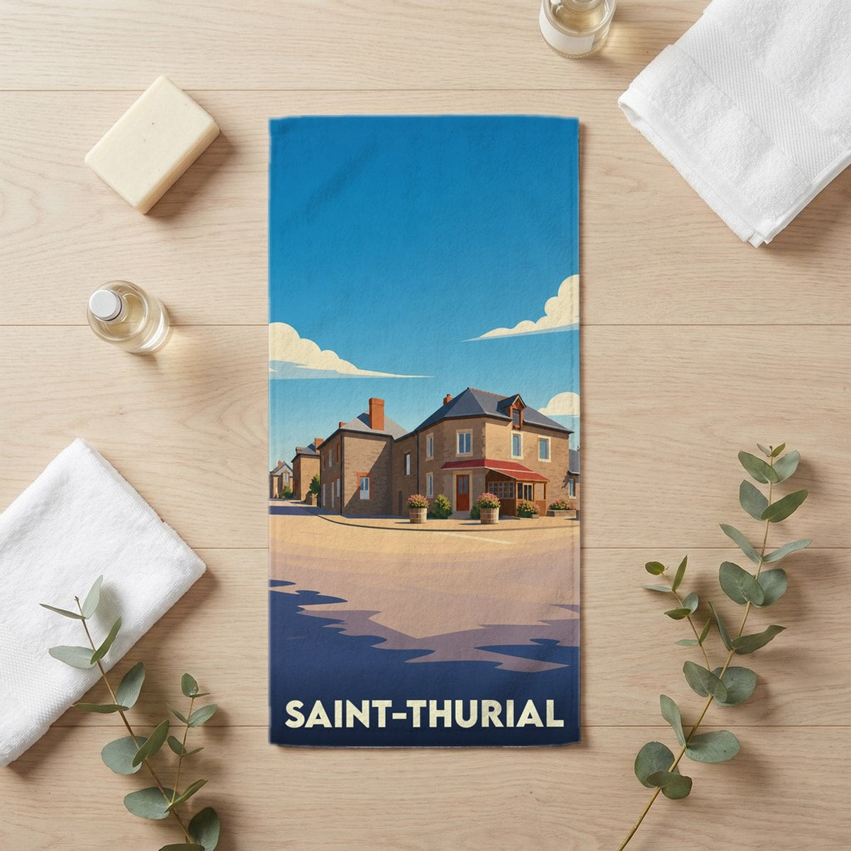 Serviette de bain 30 cm x 60 cm souvenir de Saint-Thurial