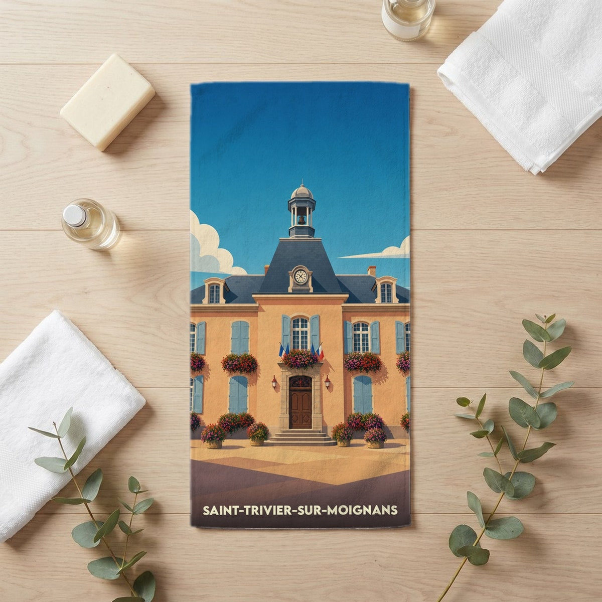 Serviette de bain 30 cm x 60 cm souvenir de Saint-Trivier-sur-Moignans