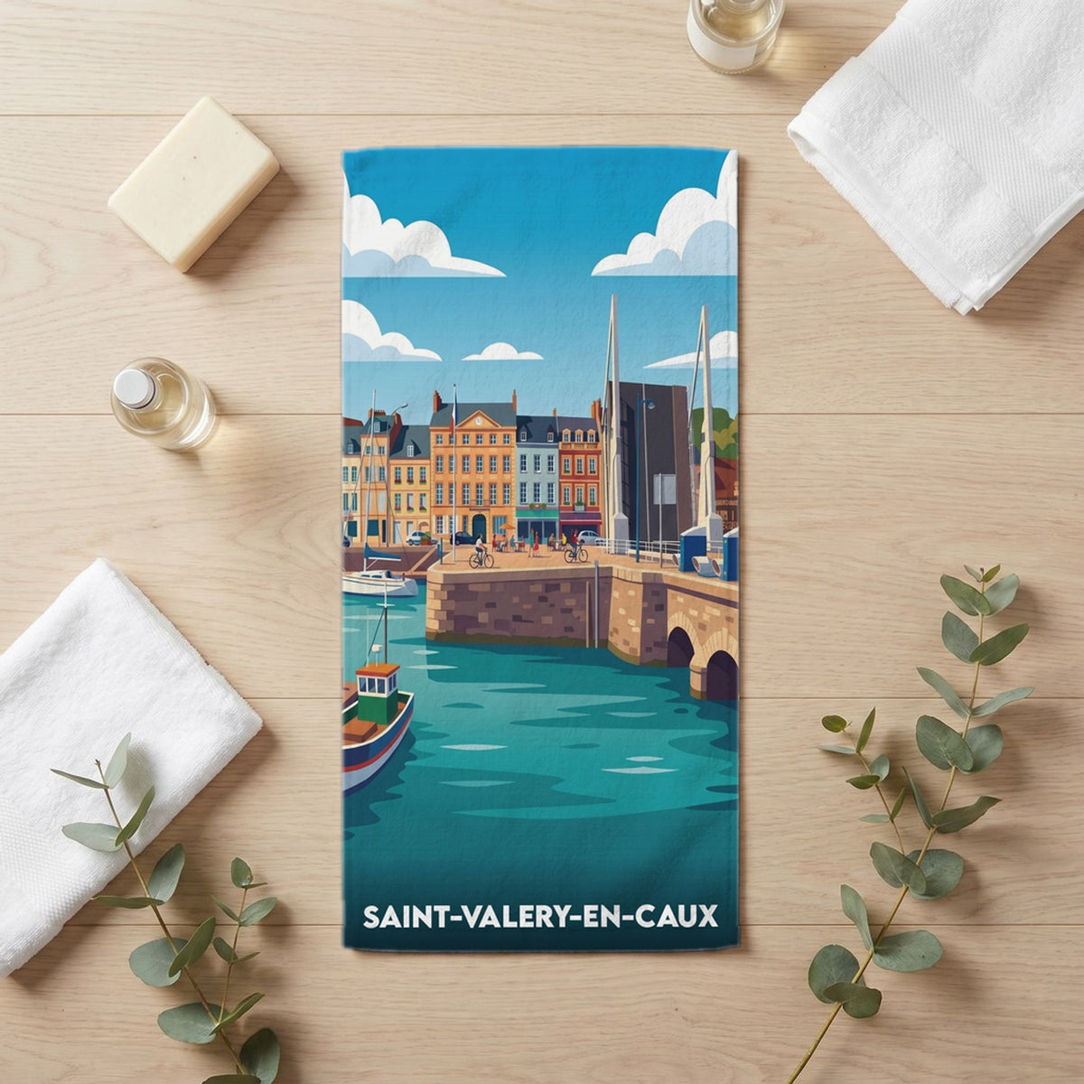 Serviette de bain 30 cm x 60 cm souvenir de Saint-Valery-en-Caux