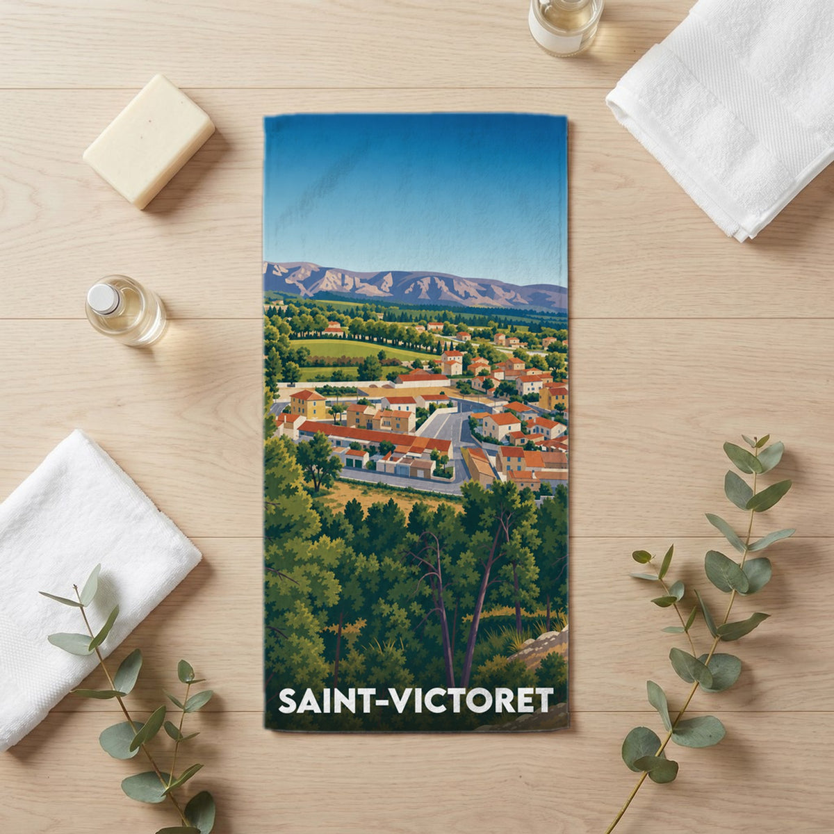 Serviette de bain 30 cm x 60 cm souvenir de Saint-Victoret
