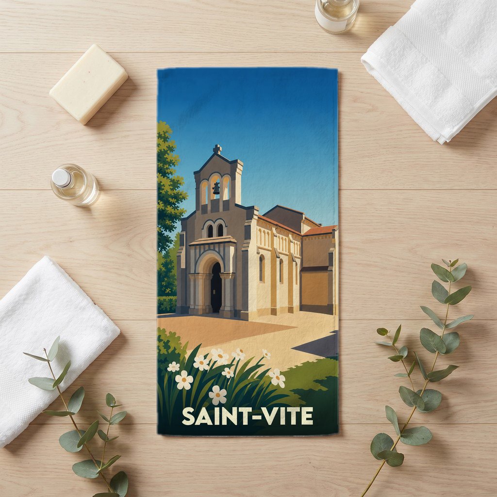 Serviette de bain 30 cm x 60 cm souvenir de Saint-Vite