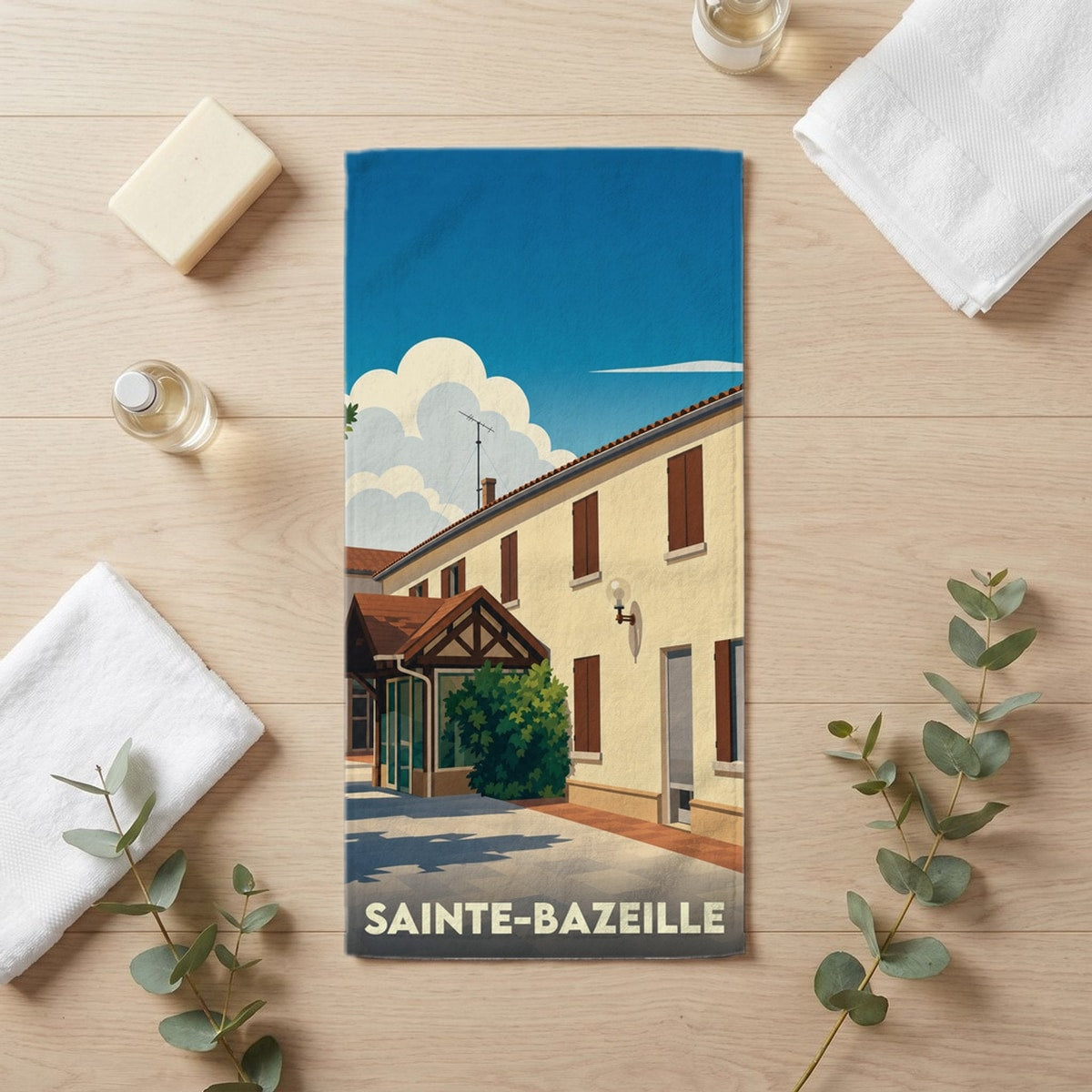 Serviette de bain 30 cm x 60 cm souvenir de Sainte-Bazeille