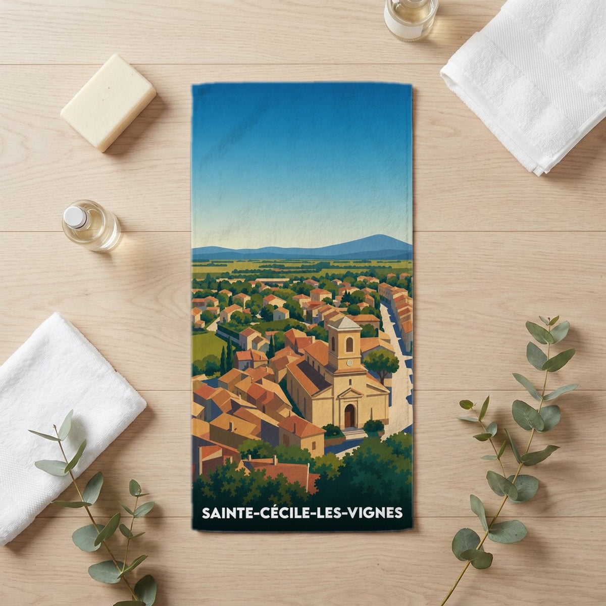 Serviette de bain 30 cm x 60 cm souvenir de Sainte-Cécile-les-Vignes