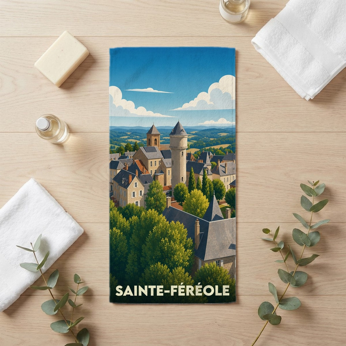 Serviette de bain 30 cm x 60 cm souvenir de Sainte-Féréole