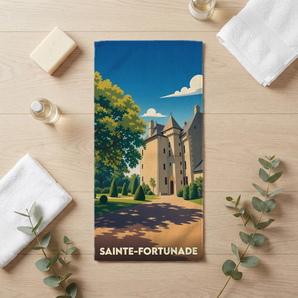 Serviette de bain 30 cm x 60 cm souvenir de Sainte-Fortunade
