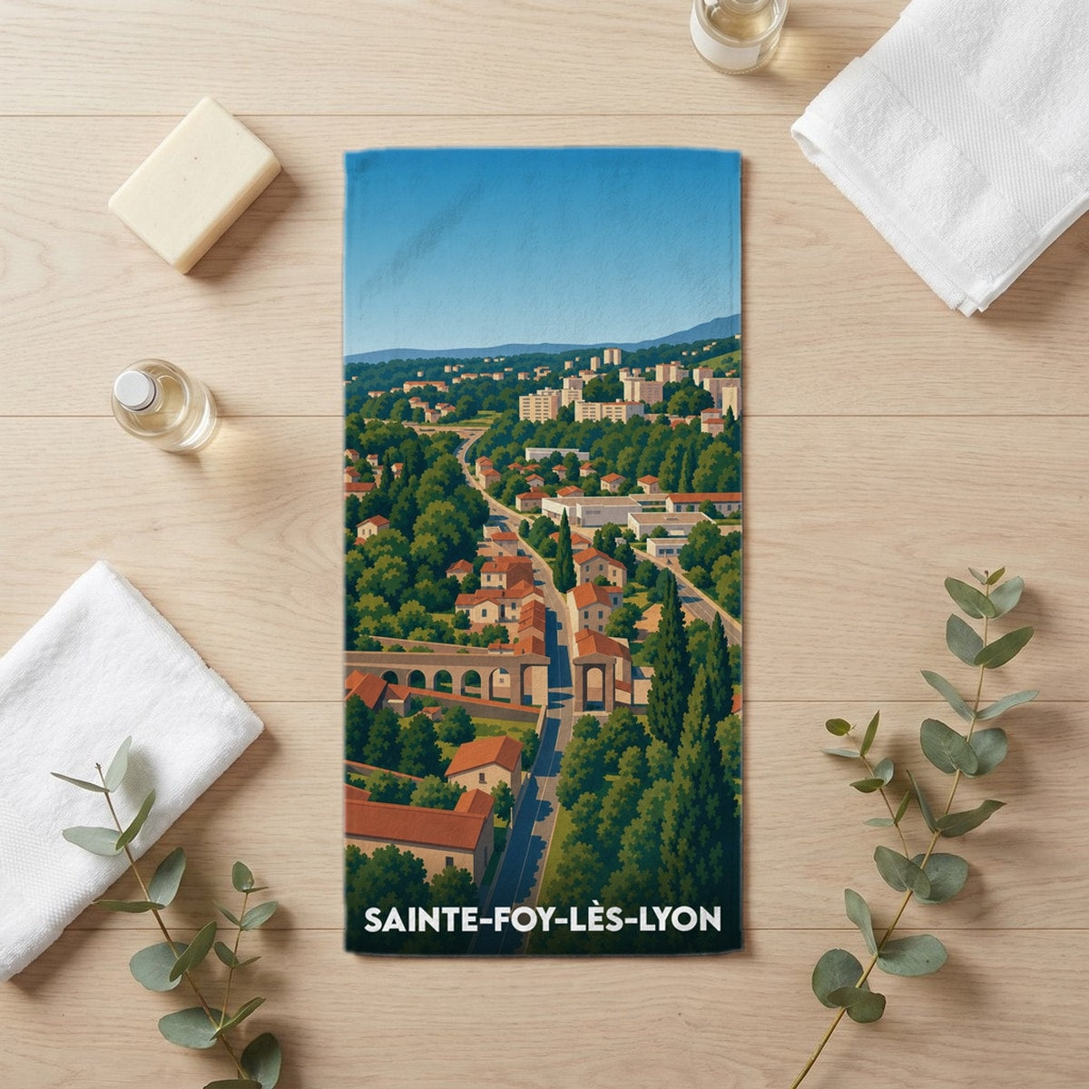 Serviette de bain 30 cm x 60 cm souvenir de Sainte-Foy-lès-Lyon