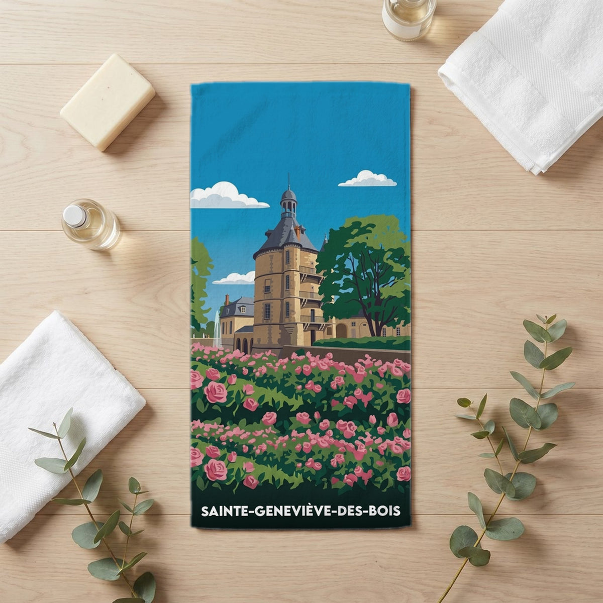 Serviette de bain 30 cm x 60 cm souvenir de Sainte-Geneviève-des-Bois