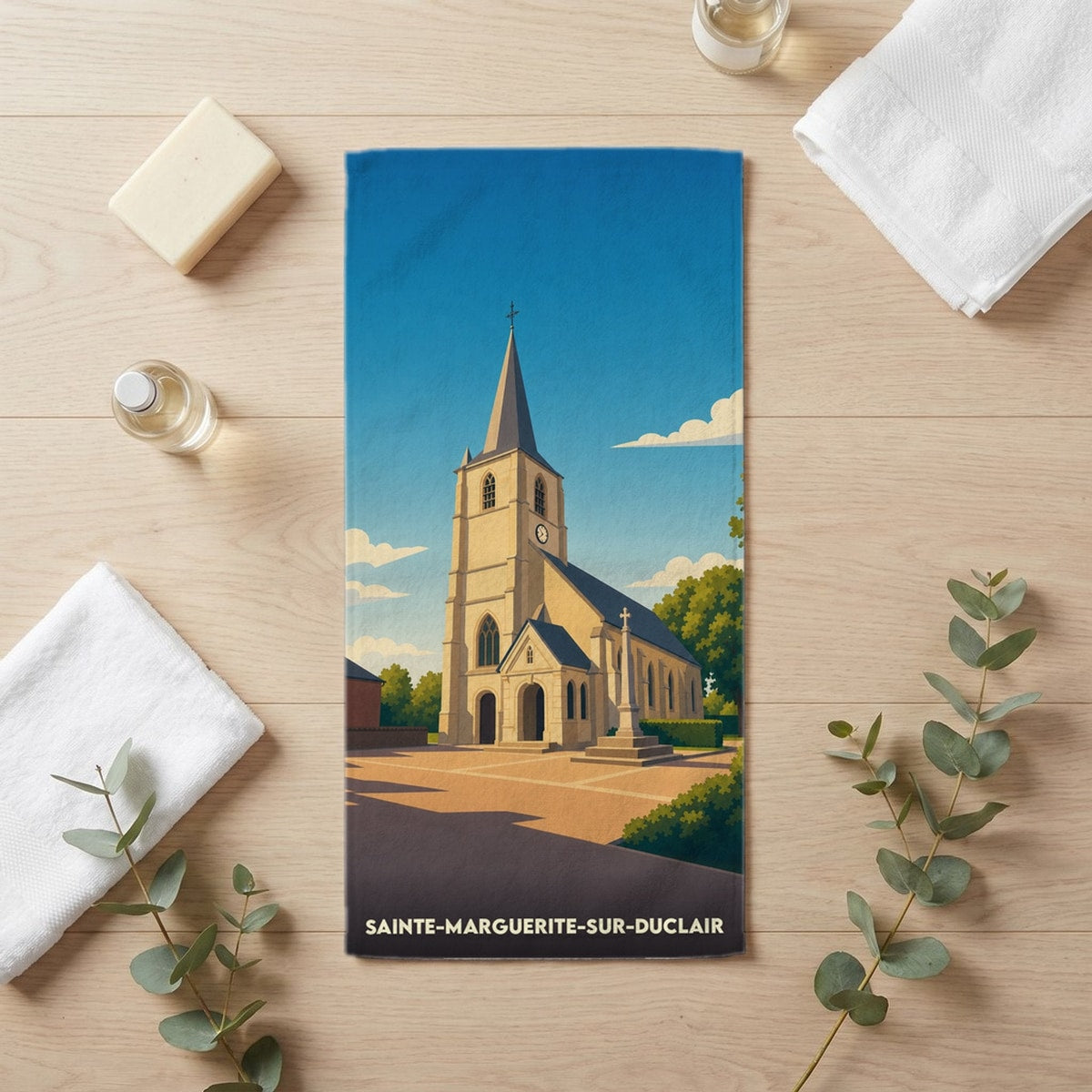 Serviette de bain 30 cm x 60 cm souvenir de Sainte-Marguerite-sur-Duclair