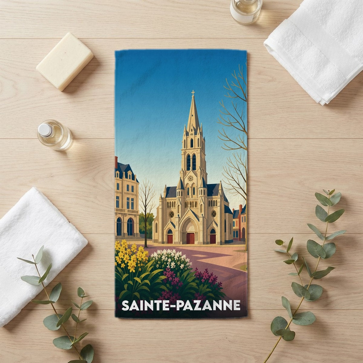 Serviette de bain 30 cm x 60 cm souvenir de Sainte-Pazanne