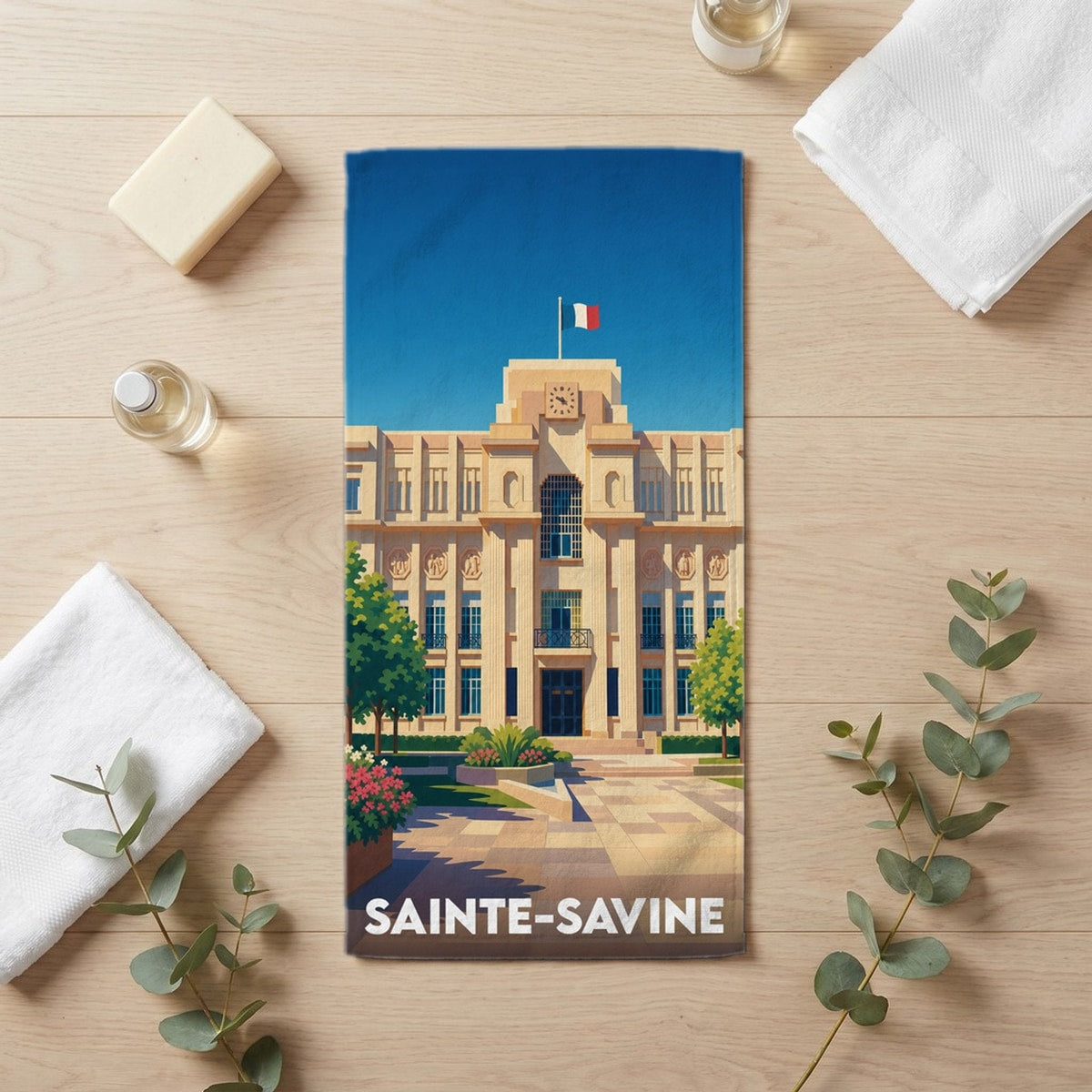 Serviette de bain 30 cm x 60 cm souvenir de Sainte-Savine