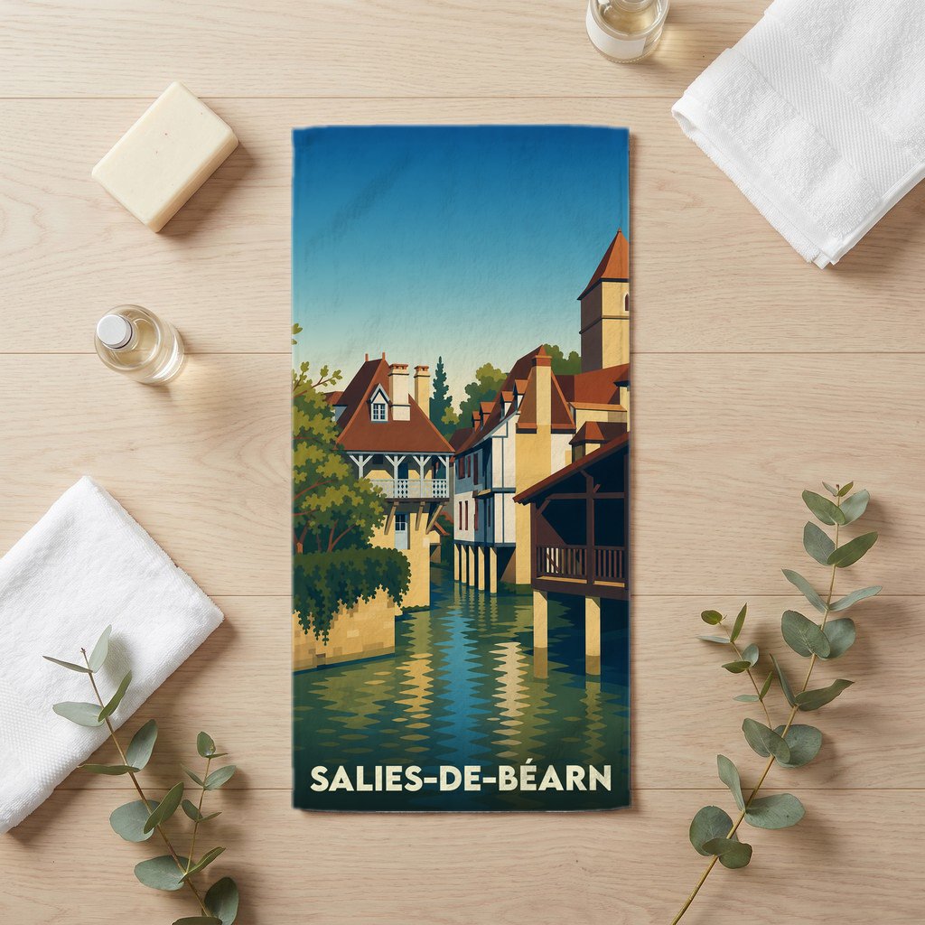 Serviette de bain 30 cm x 60 cm souvenir de Salies-de-Béarn