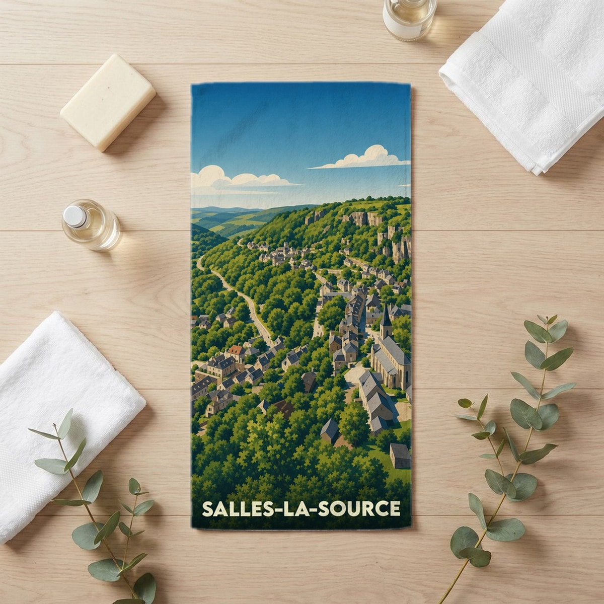 Serviette de bain 30 cm x 60 cm souvenir de Salles-la-Source