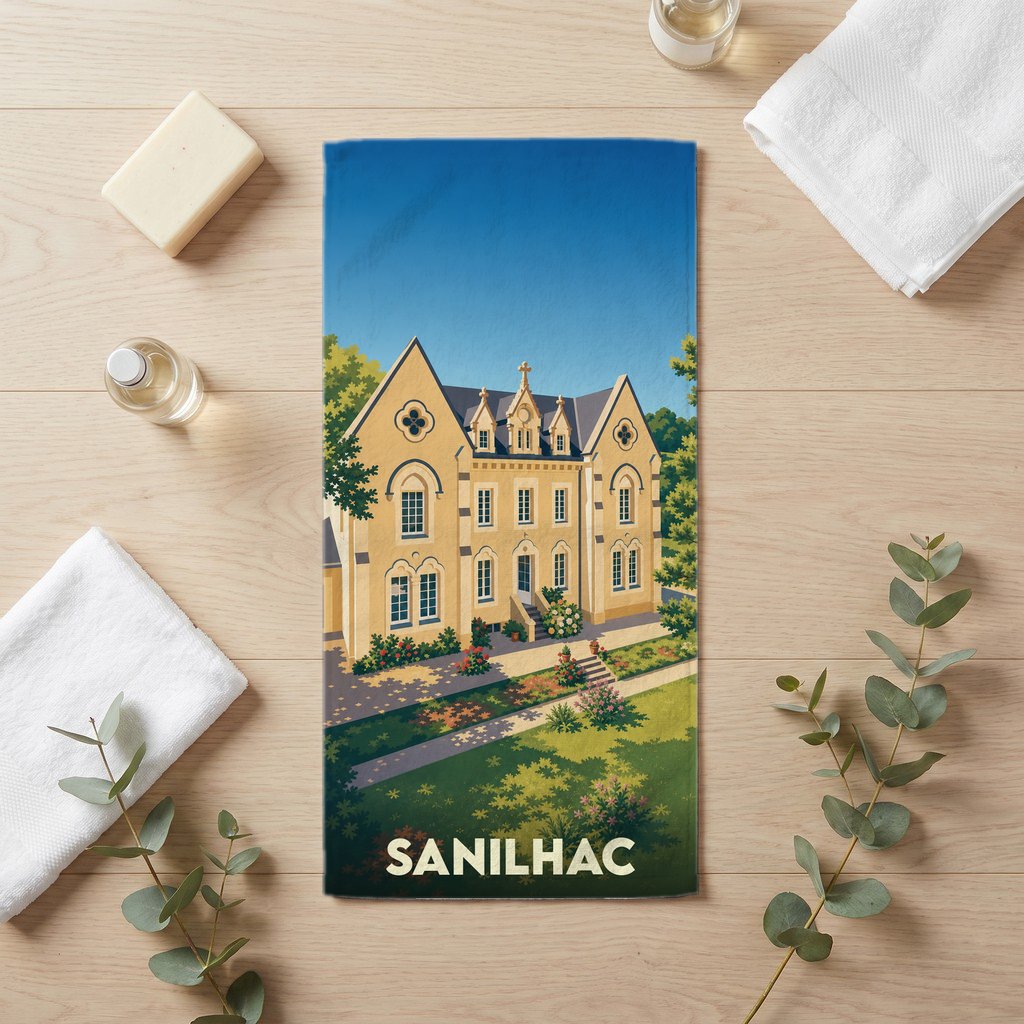 Serviette de bain 30 cm x 60 cm souvenir de Sanilhac