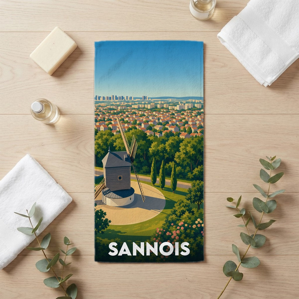 Serviette de bain 30 cm x 60 cm souvenir de Sannois