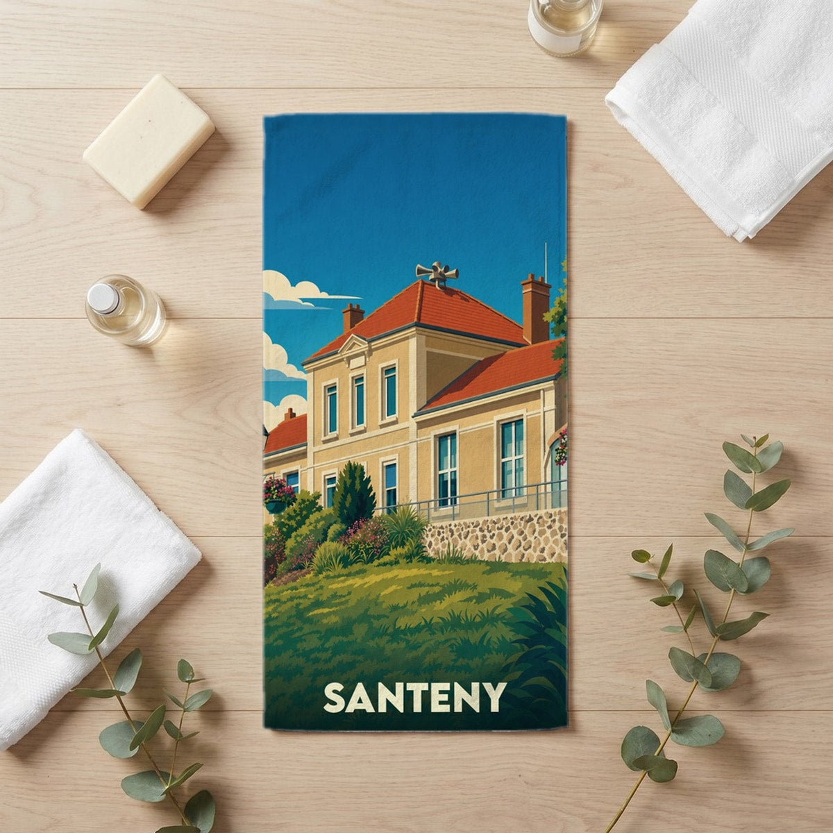 Serviette de bain 30 cm x 60 cm souvenir de Santeny