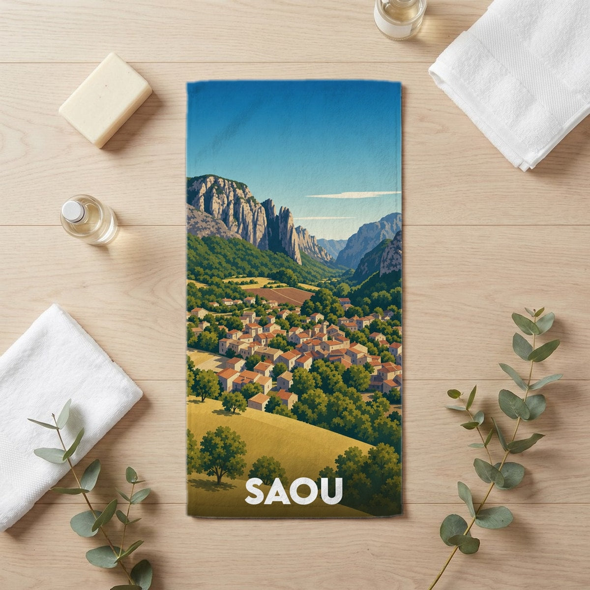 Serviette de bain 30 cm x 60 cm souvenir de Saou