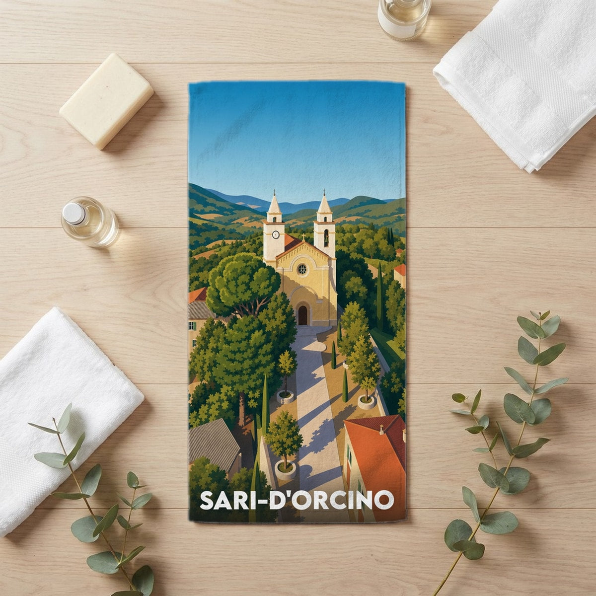 Serviette de bain 30 cm x 60 cm souvenir de Sari-d'Orcino