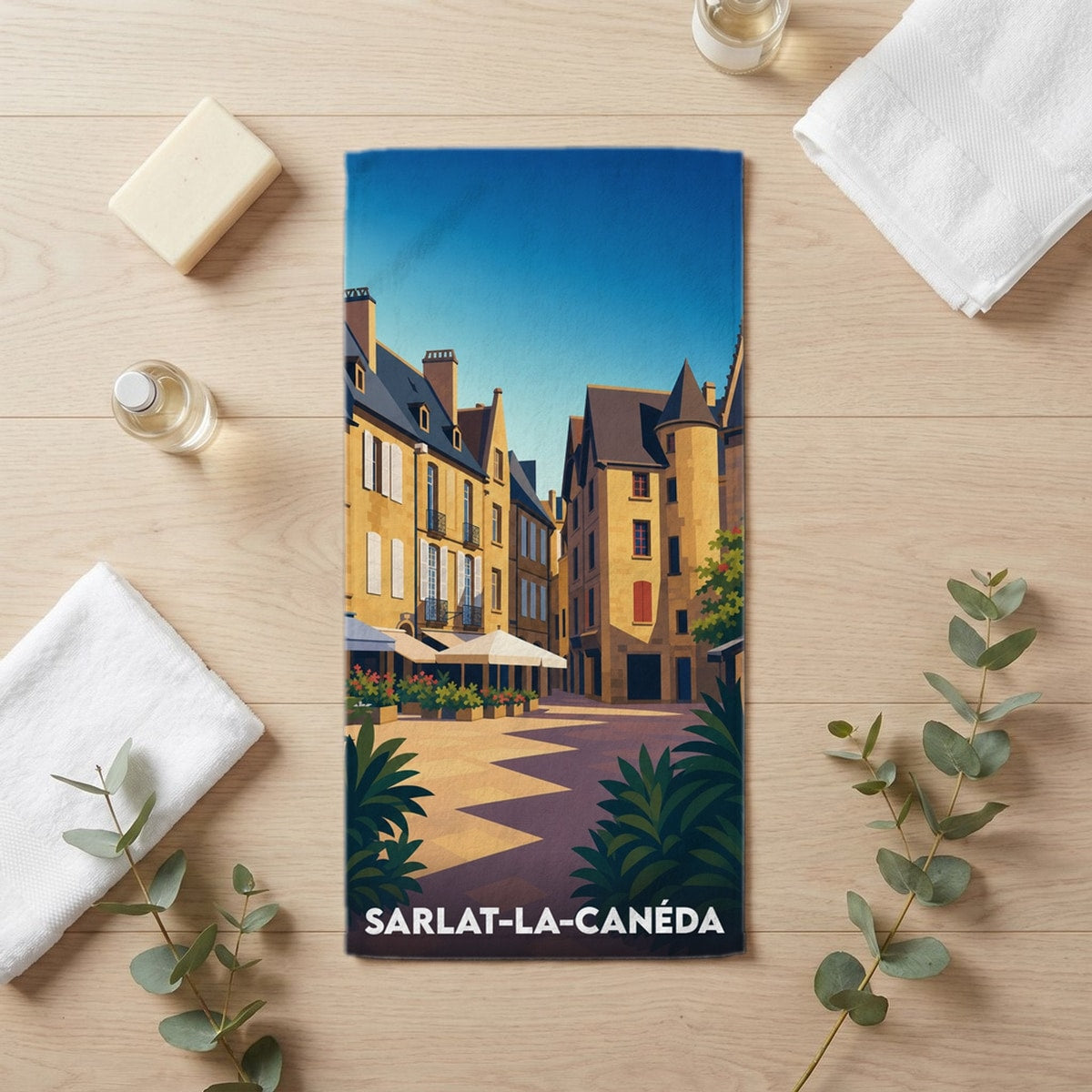 Serviette de bain 30 cm x 60 cm souvenir de Sarlat-la-Canéda