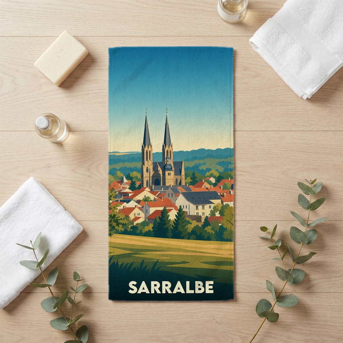 Serviette de bain 30 cm x 60 cm souvenir de Sarralbe
