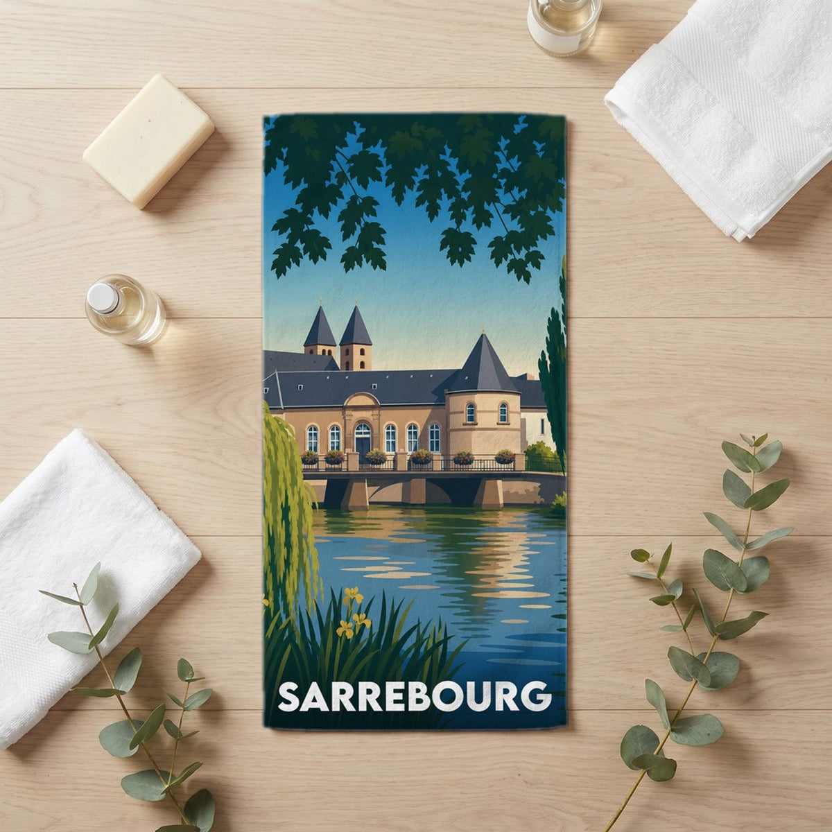 Serviette de bain 30 cm x 60 cm souvenir de Sarrebourg