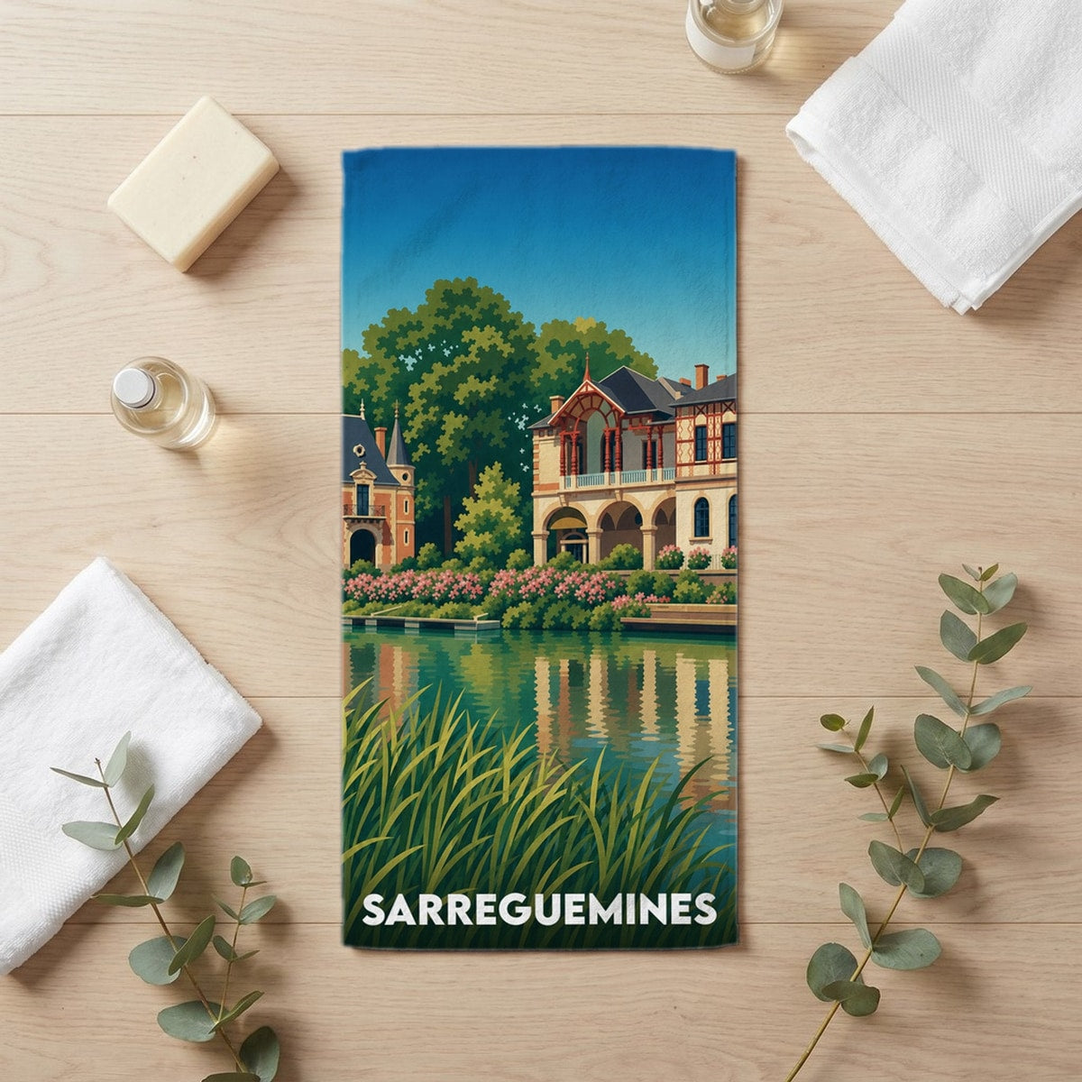 Serviette de bain 30 cm x 60 cm souvenir de Sarreguemines
