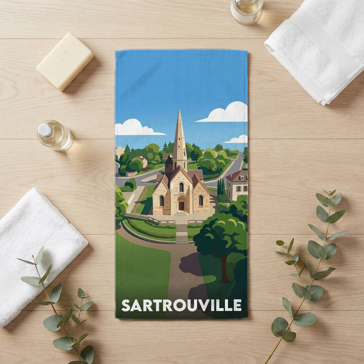 Serviette de bain 30 cm x 60 cm souvenir de Sartrouville