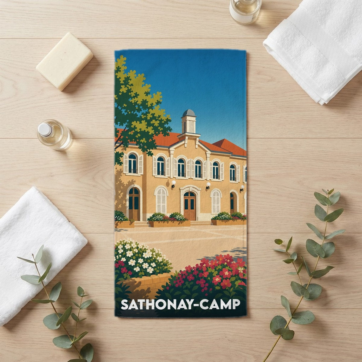 Serviette de bain 30 cm x 60 cm souvenir de Sathonay-Camp
