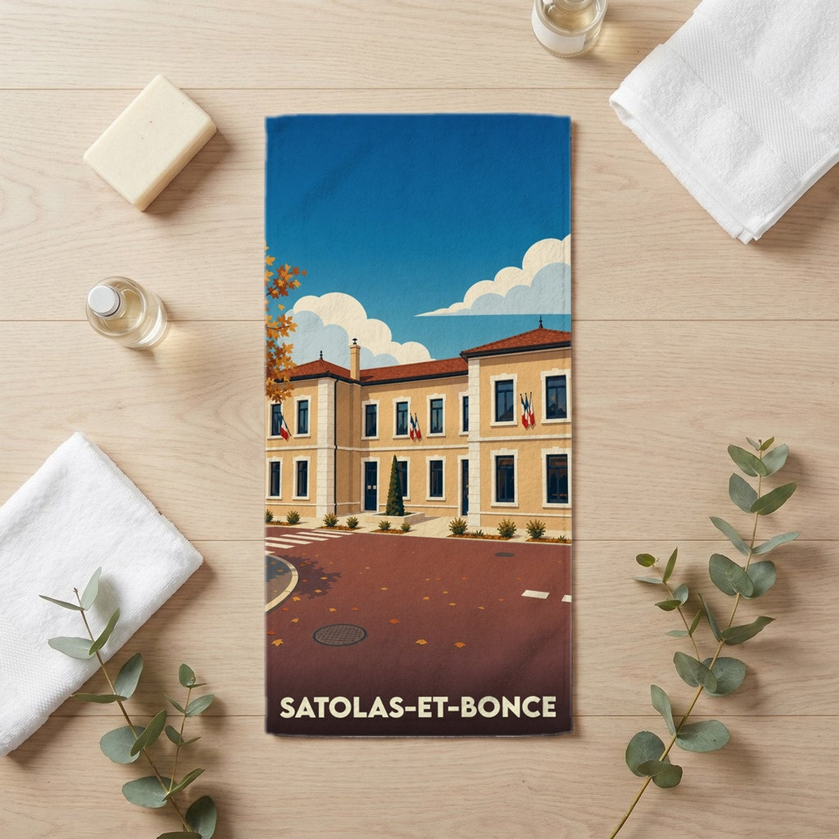 Serviette de bain 30 cm x 60 cm souvenir de Satolas-et-Bonce