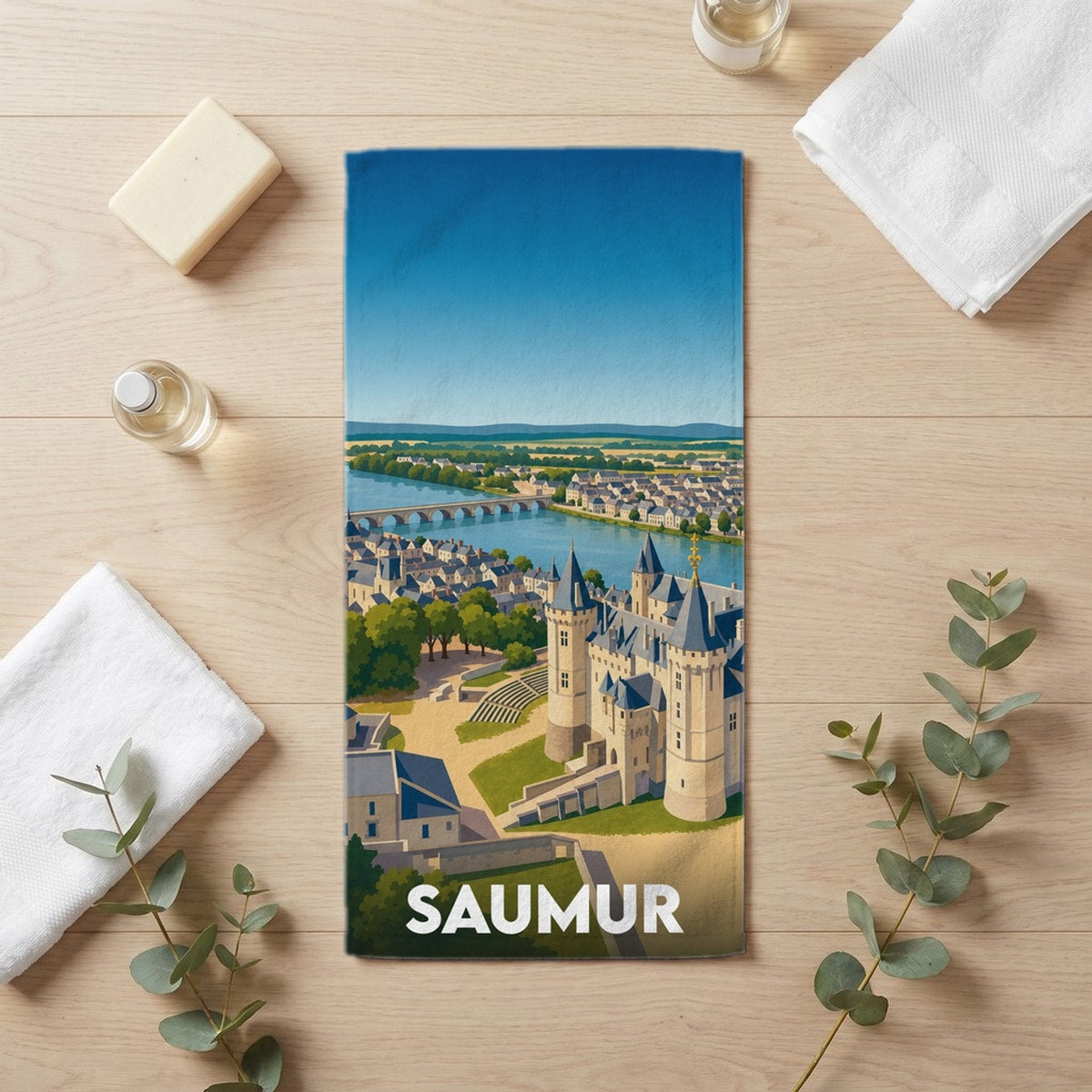 Serviette de bain 30 cm x 60 cm souvenir de Saumur
