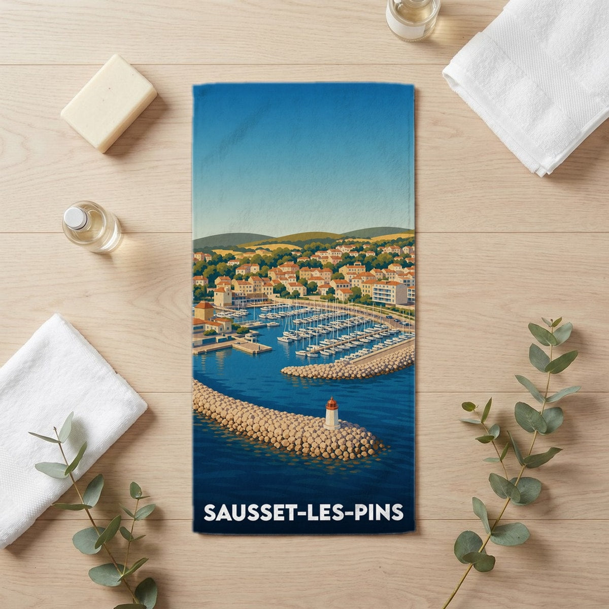 Serviette de bain 30 cm x 60 cm souvenir de Sausset-les-Pins