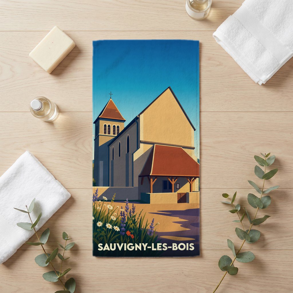 Serviette de bain 30 cm x 60 cm souvenir de Sauvigny-les-Bois