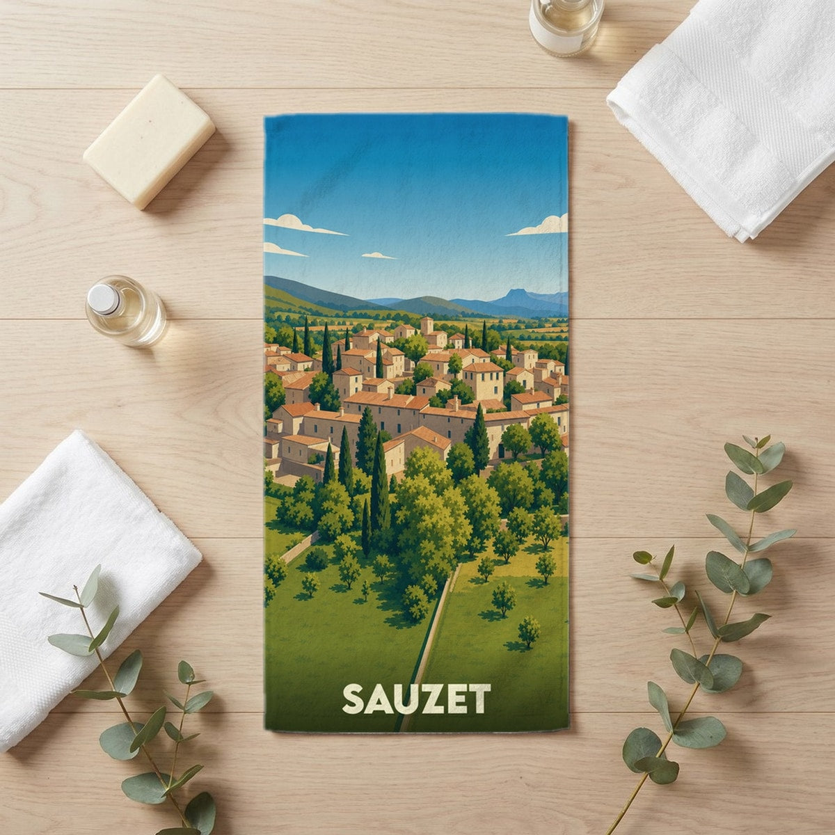 Serviette de bain 30 cm x 60 cm souvenir de Sauzet