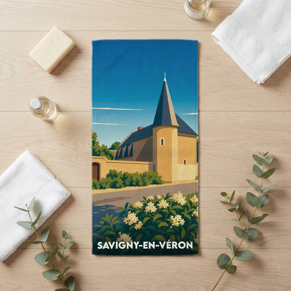 Serviette de bain 30 cm x 60 cm souvenir de Savigny-en-Véron